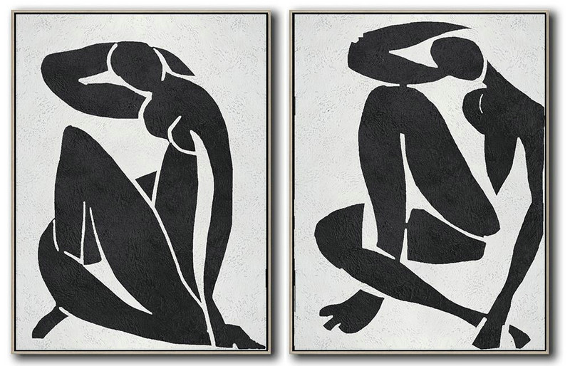 Handmade Large Contemporary Art,Set Of 2 Minimal Painting On Canvas - Acrylic Minimailist Painting